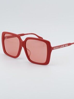 Gucci GG0567SAN 005 Women Sunglasses Red Square Frame, Red Lenses